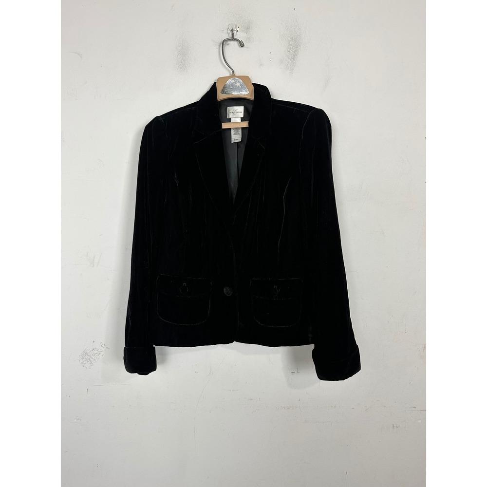 Emma James Black Velvet Blazer Jacket Womens 10 Two Button Lined Pockets